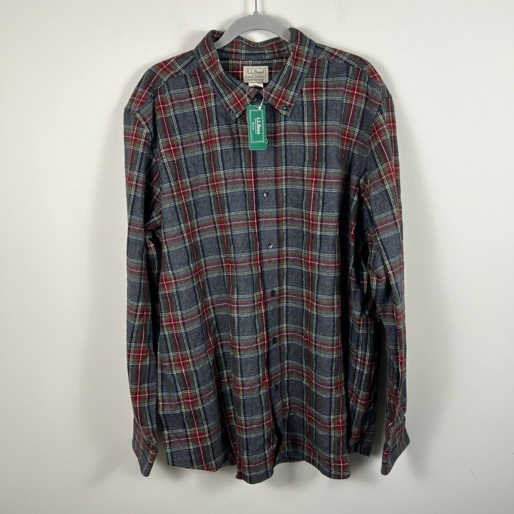 NWT L.L. Bean Scotch Plaid Grey Stewart Flannel XL